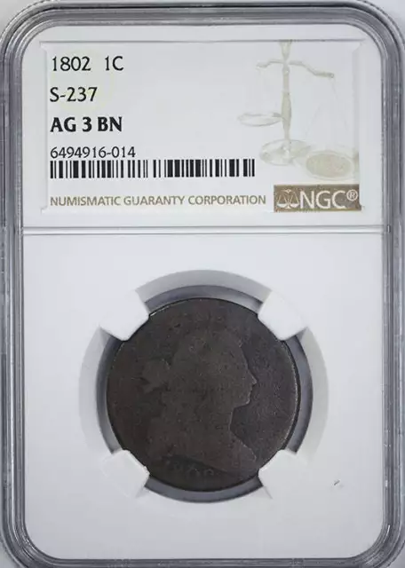 1802 Draped Bust Large Cent 1C NGC AG3BN S-237