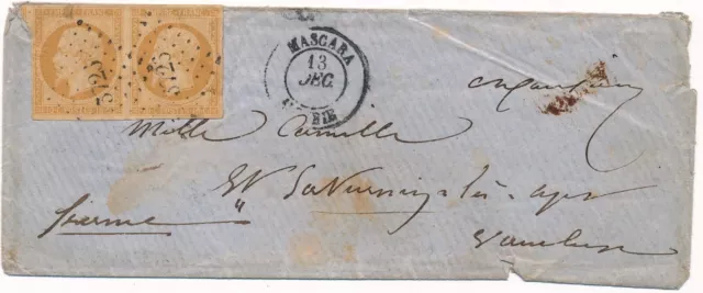 Lettre N°13 Paire Mascara Algerie Pour Le Vaucluse 1858 Cover France French