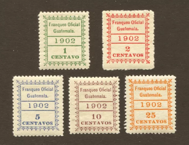 Guatemala #O1-O5, 1902 Typeset Officials Set, Very Fine, MNH, SCV: $51.00