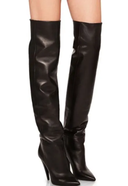 Saint Laurent Black Leather Over The Knee OTK Thigh High Boots
