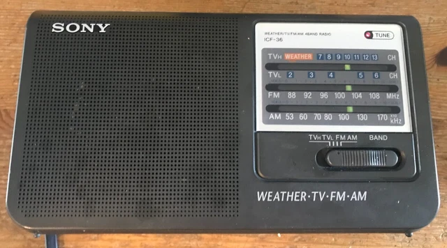 Sony ICF-36 Portable AM/FM/TV/Weather Band Radio w/ original box, manual
