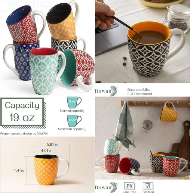 Juego de tazas de café DOWAN de 6 - 19 oz/560 ml de cerámica - café de té grande...
