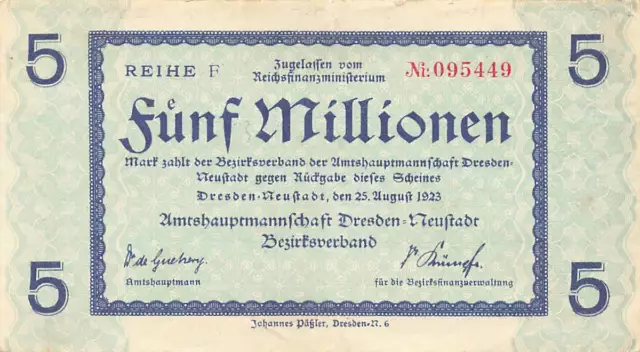 Dresden-Neustadt - Amtshauptmannschaft - 5 Millions Mark - Série F #10513