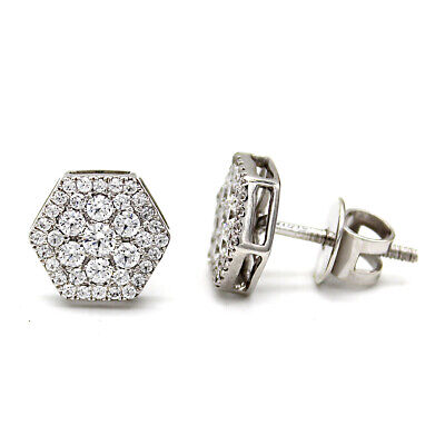 Hexagonal Serti Swarovski Diamant Clous D'Oreilles Haute Qualité 14kt or Blanc