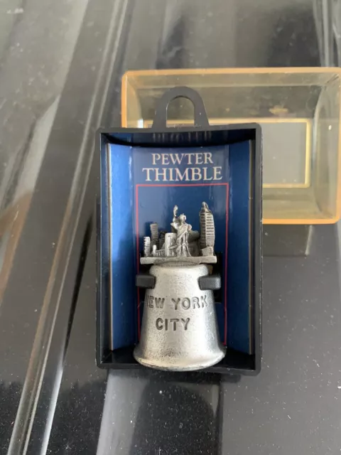 New York City Skyline Pewter Thimble Twin Towers & Statue of Liberty