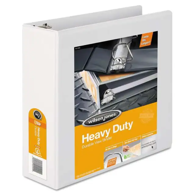 Wilson Jones� Heavy-Duty D-Ring View Binder w/Extra-Durable Hinge, 3" Cap, White