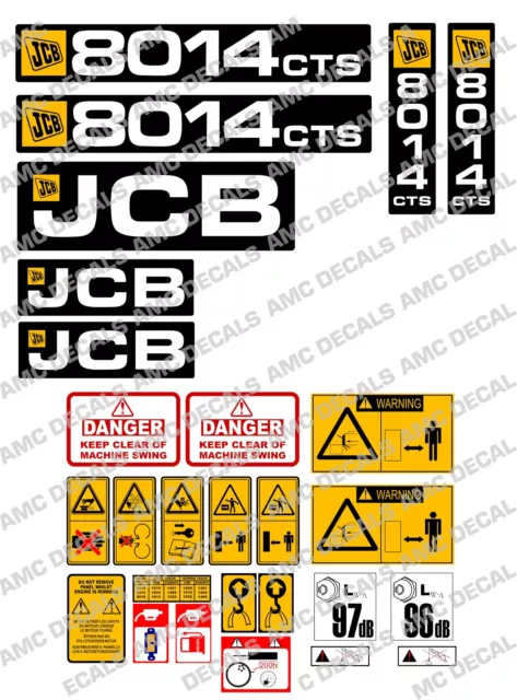 Jcb 8014CTS Mini Digger Complet Stickers Ensemble Avec Sécurité Avertissement 2