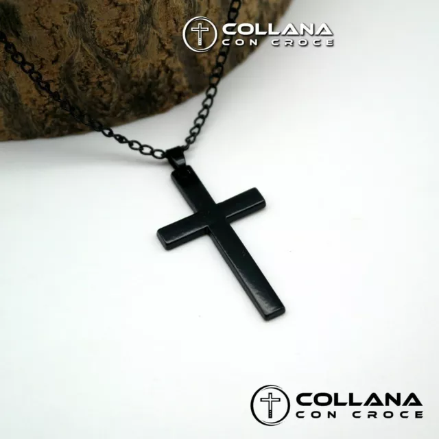 Collana con catena Croce Nero Collanina acciaio Collanine da Uomo Crocifisso