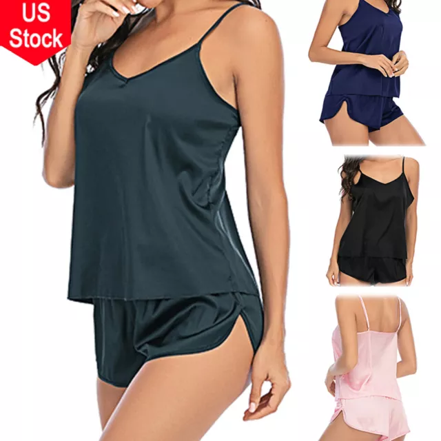 Ladyies Sexy Sleepwear Lingerie Satin Pajamas Cami Set Nightwear Shorts Pajamas