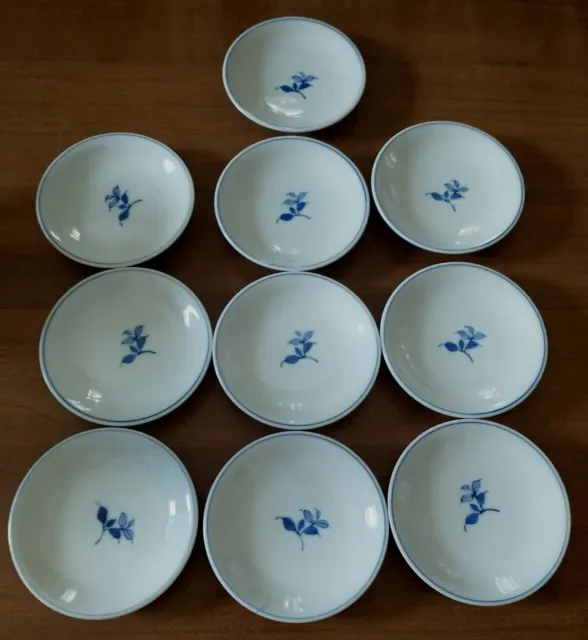 Vtg Lot of 10 Appetizer 4" Plates Holiday Parties Sauces or Sushi Blue on White