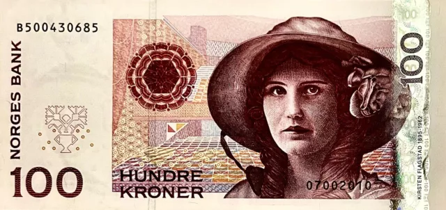 NORWAY 100 Kroner Banknote UNC 2006 P-49c Pic: Poet Kirsten Flagstad PP1209