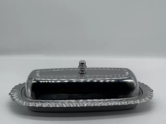 Vintage Irvinware Silver Metal Covered Butter Dish Made In USA