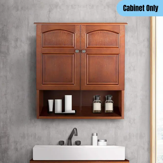 Classic Wooden Wall Cabinet 2-Doors w/ Adjustable Shelf Bathroom Storage Brown