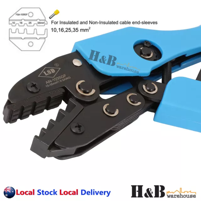 10 - 35 mm² Ratchet Ferrule Bootlace Crimper Crimping Tool Crimp Pliers 2