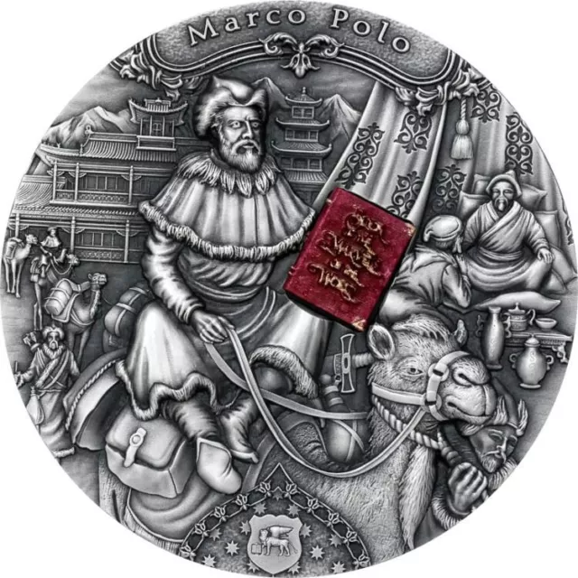 MARCO POLO FAMOUS EXPLORERS 2022 2 oz Pure Silver HR Antique Finish Coin Niue