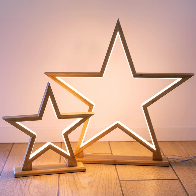 ARTECSIS LED-Stern Tischlampe mit Stecker aus Bambus, Weihnachtsstern