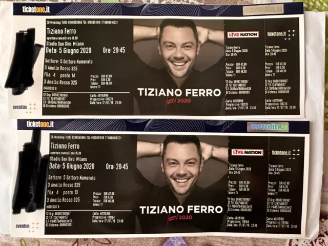 TIZIANO FERRO 2 Biglietti TZN 2023 Stadio San Siro Milano 15 Giugno 2023
