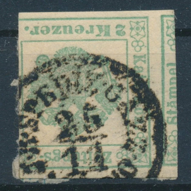 LOMBARDEI-VENETIEN 1850 2kr, Zeitungsstempelmarke, EXTREM GESCHNITTEN! MILANO