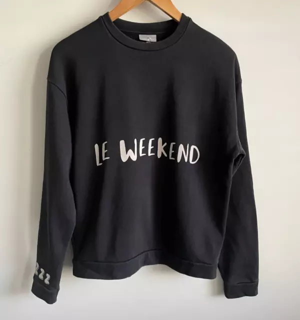 Oliver Bonas Womens Sweatshirt Jumper Size 10 "Le Weekend" Graphic Print Black