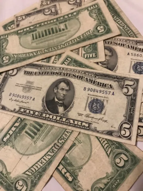 ✯ One RARE 1953 Blue Seal $5 Silver Certificate Note FIVE Dollar Bill Lot Money✯