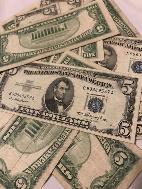 ✯ One RARE 1953 Blue Seal $5 Silver Certificate Note FIVE Dollar Bill Lot Money✯