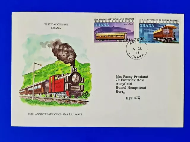 Ghana First Day Cover 1978, 75th Anniversary of ghana Railways, Railroads WO8