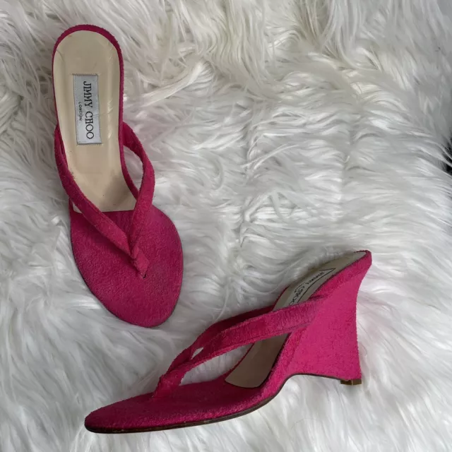 Jimmy Choo pink terry heeled thong sandals 38