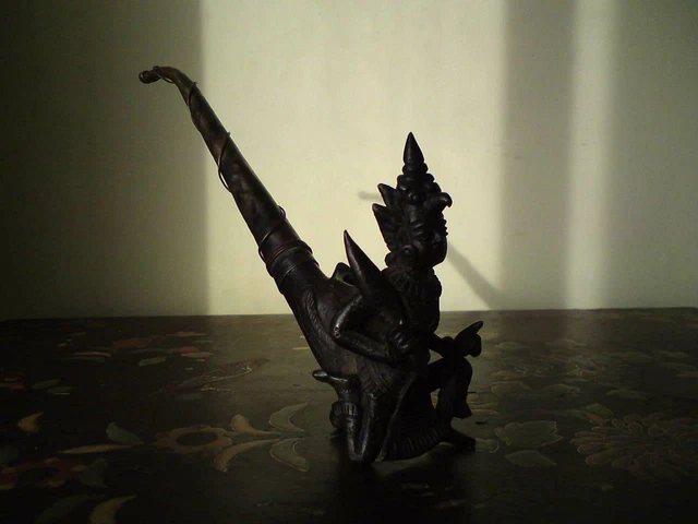 Antique Thailand / Burma Shan Bronze Nat Deity Garuda Bird Smoking Pipe