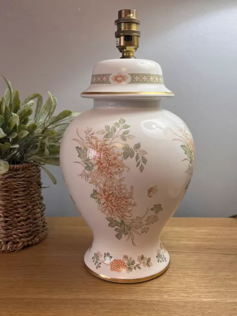 Vintage 1980's St Michael Floral Ceramic Chrysanthemums Table Lamp Ginger Jar