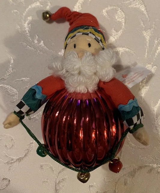 Russ Berrie Santa Ornament Christmas Decor Red With Jingle Bells White Beard VTG