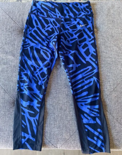 Nike Epic Lux Flash Print Women Running Tights Black Blue Dri Fit Sz Small