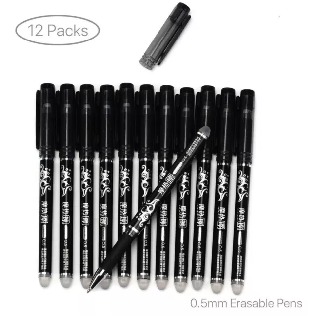 12pc Erasable Pen Black Gel Ink Pens 0.5mm School Students Stationery Gift Party