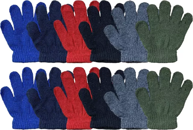 12 PK Kids Warm Winter Colorful Magic Stretch Gloves Ages 2-5 Assortes