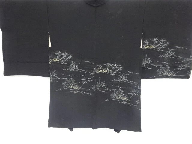 95798# Japanese Kimono / Antique Haori / Woven Floral Plants
