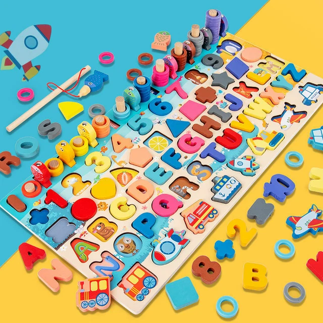Wooden Kids Montessori Preschool Educational Learning Building blocks Busy Board