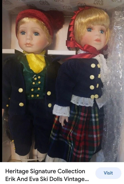 Heritage Signature Collection Porcelain Erik & Eva Ski Dolls--New In Box