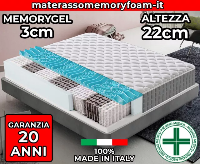 Materasso a molle e Memory Foam - H 22cm - 9 Zone 80 90 120 140 160 180 190 200