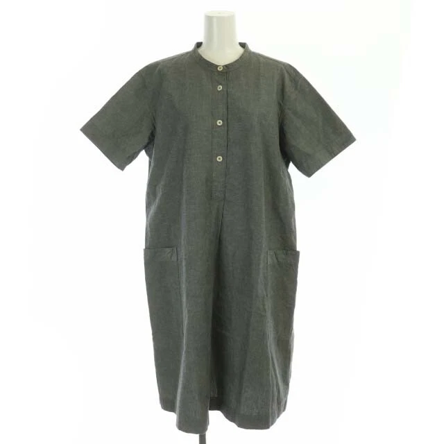Margaret Howell Mhl. Yarn Dye Cotton Linen Work Shirt One-Piece Dress Knee Lengt