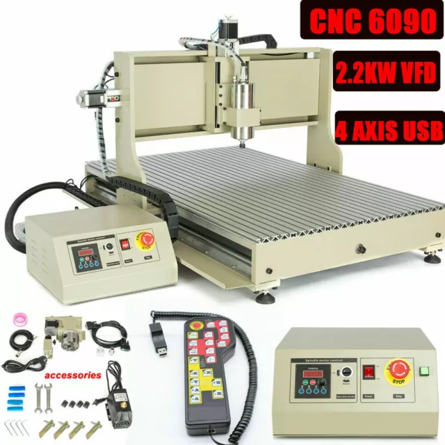 4 Axis 2200W VFD CNC 6090 Router Engraver USB Metal Carving Mill Machine+Remote