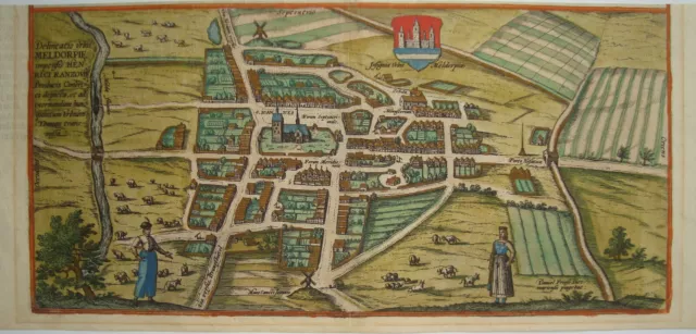 Meldorf Schleswig-Holstein altkolorierter Braun und Hogenberg Kupferstich 1596