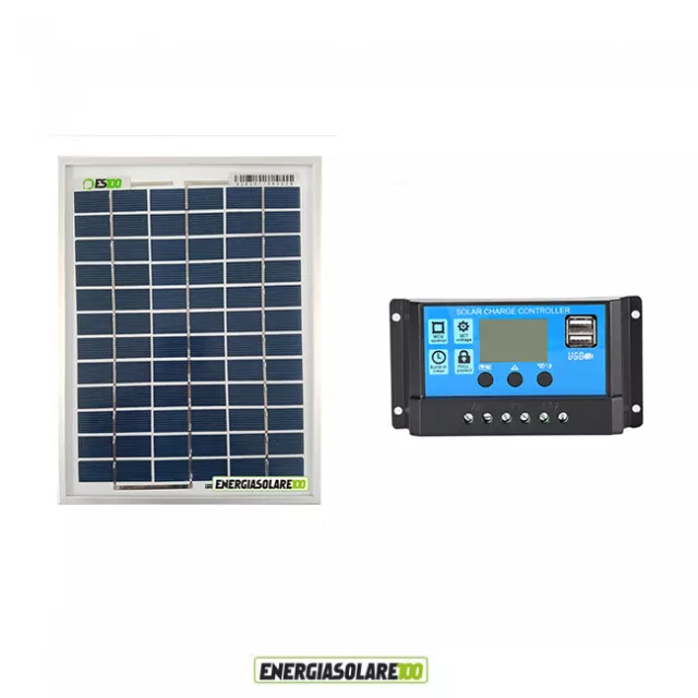 Kit Solare Fotovoltaico pannello 20W 12V Regolatore PWM 10A Nvsolar Camper Casa