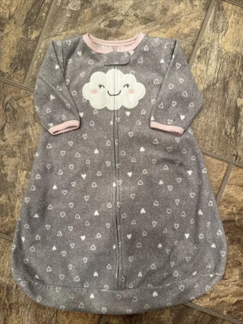 Carters Baby Girl Sleep sack Small Cloud Hearts Fleece Pink Gray 0-3 Months