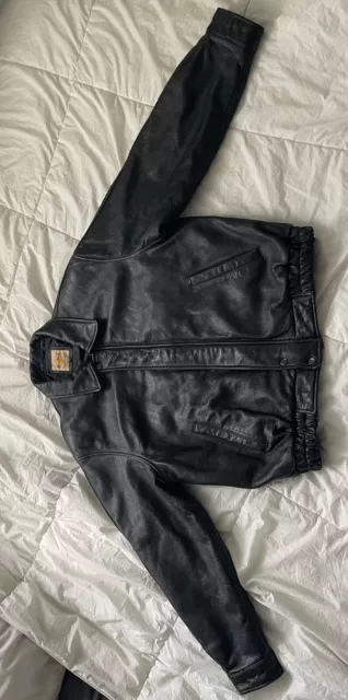 VINTAGE Hard Rock Cafe PARIS Genuine Leather Bomber Jacket Men L Black 3
