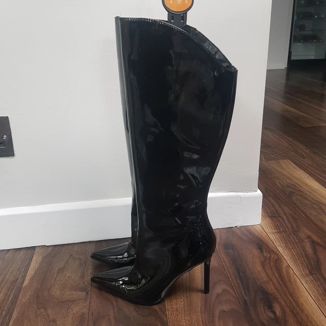 NEW LADIES PRIMARK RITA ORA Black Patent Knee High Stiletto Boots UK 4 Plse READ 16.99 PicClick UK