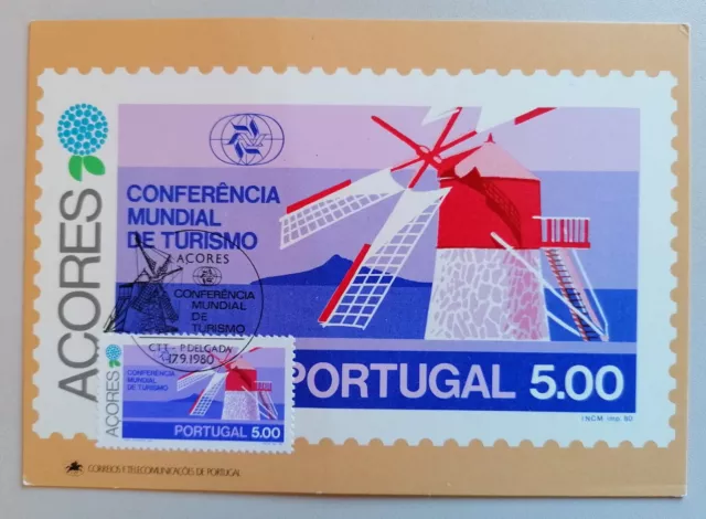 Briefmarke auf Postkarte*Conferencia Mundial de Turismo Acores Portugal 1980