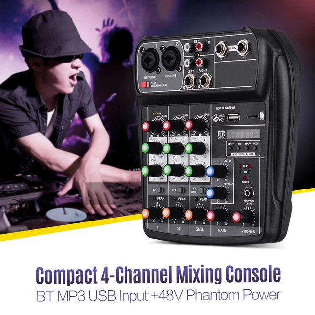 4-Channel Mini Audio Mixer with USB DJ Sound Mixing Console for Karaoke KTV G1J7