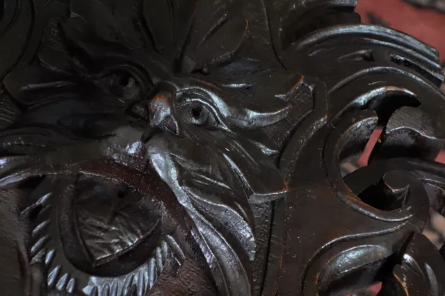 19C French Gothic Carved Oak Fantasy Pediment Myth Griffin/Gargoyle/Dragon