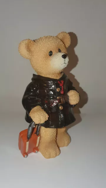Teddy Bear Statue Figurine With Suitcase And Coat, 21.5Cm Tall, Great Condition