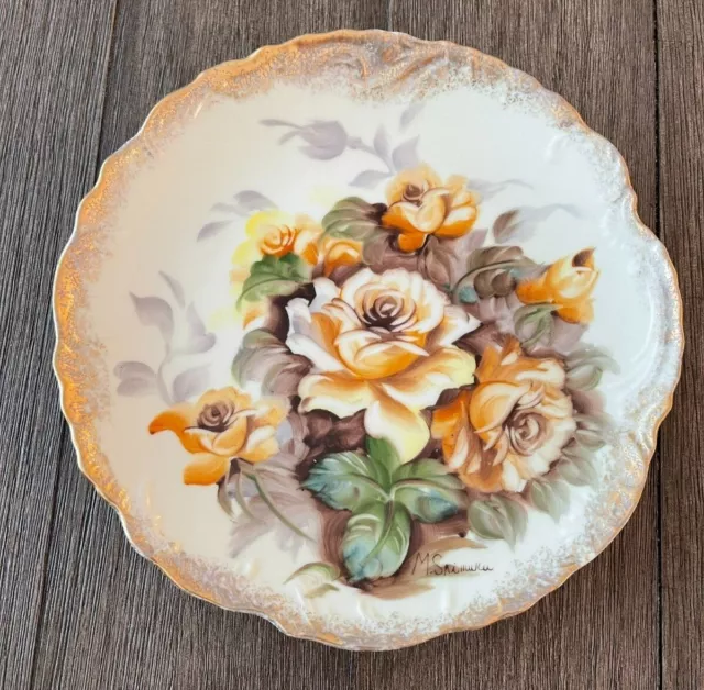 Vintage Porcelain Hand Painted Floral and Gold Decorative Plate Signed Japan