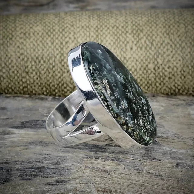 Wonderful Seraphinite Gemstone Handmade 925 Sterling Silver Design Ring Jewelry 3